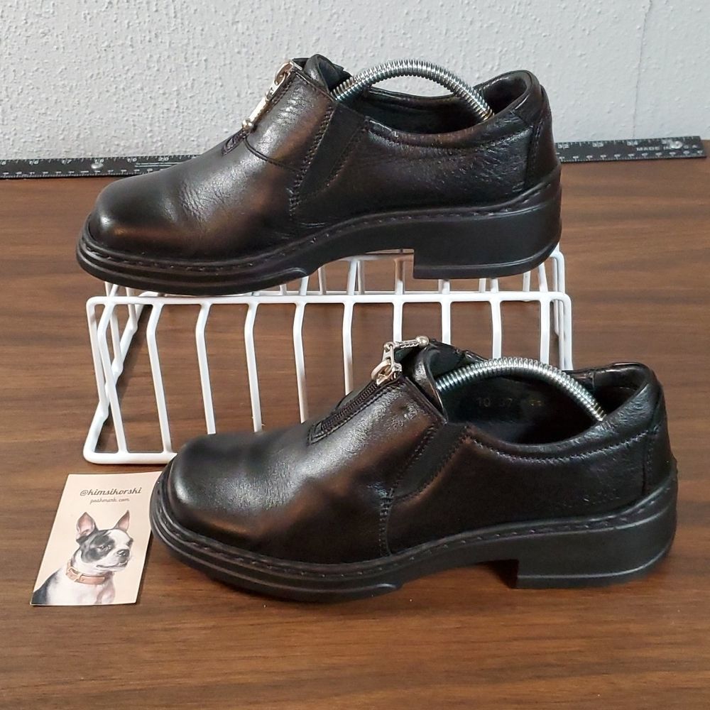 Josef Seibel Womens Size 6-6½ Black Leather Comfort Casual Shoes Zip Up Front